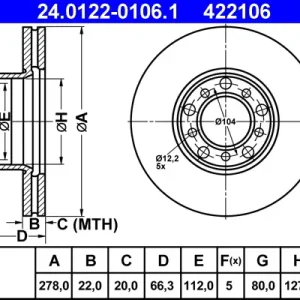 ATE 24.0122-0106.1 - Bremsscheibe Versand Am Gleichen Tag