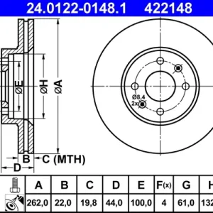 Rabatt ATE 24.0122-0148.1 - Bremsscheibe