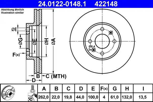 Rabatt ATE 24.0122-0148.1 - Bremsscheibe