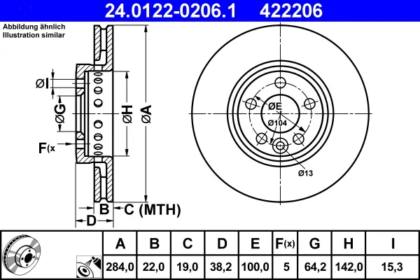 ATE 24.0122-0206.1 - Bremsscheibe Neu