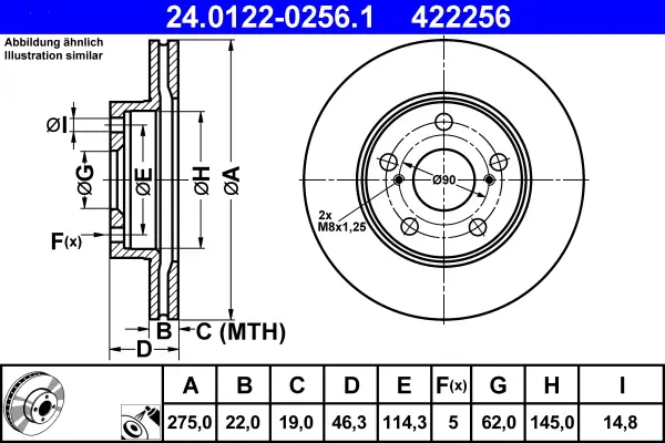 Billig ATE 24.0122-0256.1 - Bremsscheibe
