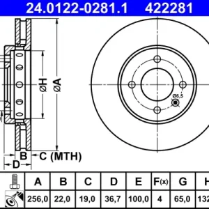 ATE 24.0122-0281.1 - Bremsscheibe Preisknaller