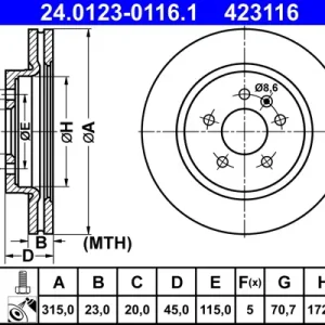 ATE 24.0123-0116.1 - Bremsscheibe Begrenztes Angebot
