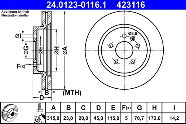 ATE 24.0123-0116.1 - Bremsscheibe Begrenztes Angebot