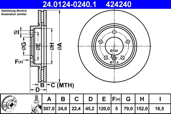 Versand Am Gleichen Tag ATE 24.0124-0240.1 - Bremsscheibe