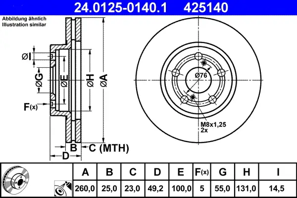 ATE 24.0125-0140.1 - Bremsscheibe Markenprodukt