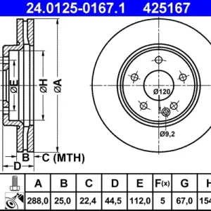 ATE 24.0125-0167.1 - Bremsscheibe Top-Angebot