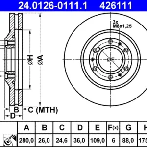 ATE 24.0126-0111.1 - Bremsscheibe Neue Ware