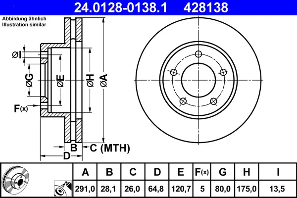 ATE 24.0128-0138.1 - Bremsscheibe Highlight