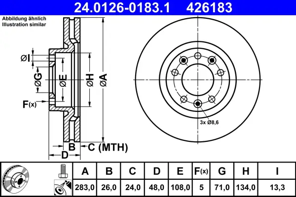 Billig ATE 24.0126-0183.1 - Bremsscheibe