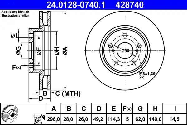 Rabatt ATE 24.0128-0740.1 - Bremsscheibe