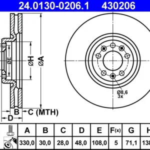 Begrenztes Angebot ATE 24.0130-0206.1 - Bremsscheibe