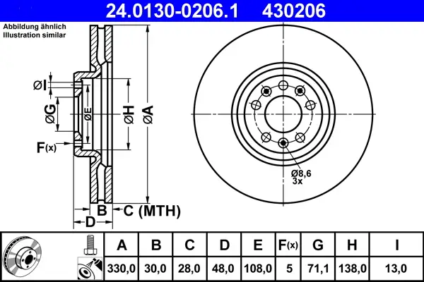 Begrenztes Angebot ATE 24.0130-0206.1 - Bremsscheibe