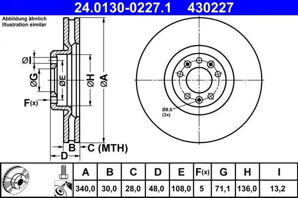 Top-Seller ATE 24.0130-0227.1 - Bremsscheibe