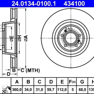 ATE 24.0134-0100.1 - Bremsscheibe Bestseller