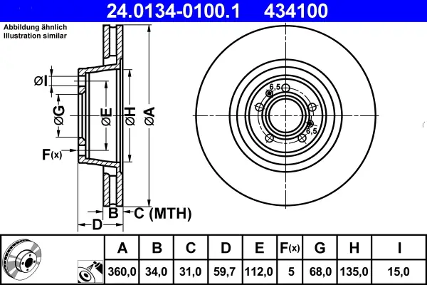 ATE 24.0134-0100.1 - Bremsscheibe Bestseller