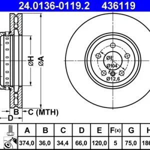 ATE 24.0136-0119.2 - Bremsscheibe Knallerangebot