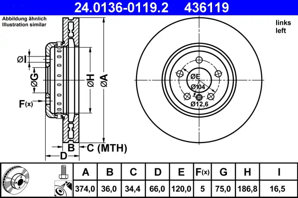 ATE 24.0136-0119.2 - Bremsscheibe Knallerangebot