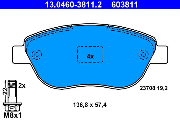 Letzte Chance ATE 13.0460-3811.2 - Bremsbelagsatz, Scheibenbremse