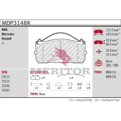 MERITOR MDP3148K - Bremsbelagsatz, Scheibenbremse - BRAKE PAD KIT Markenware