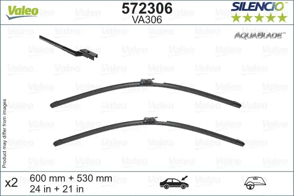 Schnäppchen VALEO VA306 Scheibenwischer 572306 - SILENCIO AQUABLADE SET600mm / 530mm