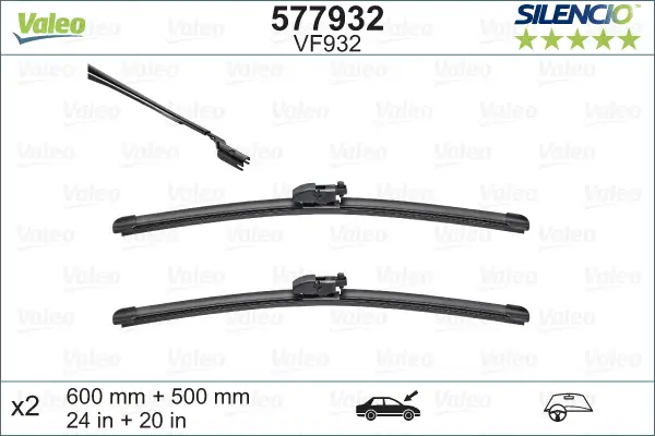 Bestpreis VALEO VF932 Scheibenwischer 577932 - SILENCIO FLAT BLADE SET600mm / 500mm
