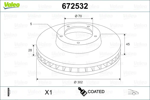 Markenware VALEO 672532 - Bremsscheibe - COATED
