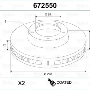 Ausverkauf VALEO 672550 - Bremsscheibe - COATED
