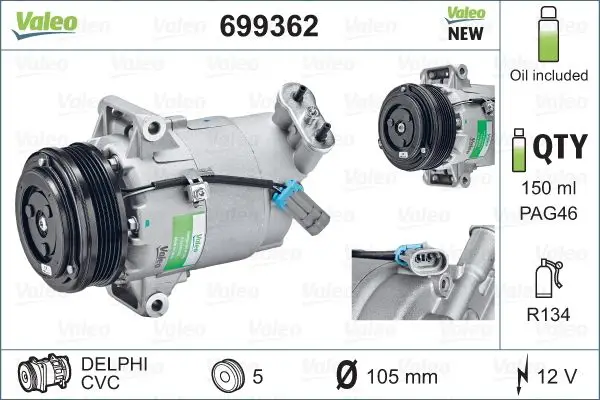 VALEO 699362 - Kompressor, Klimaanlage - VALEO CORE-FLEX Garantierte Lieferung