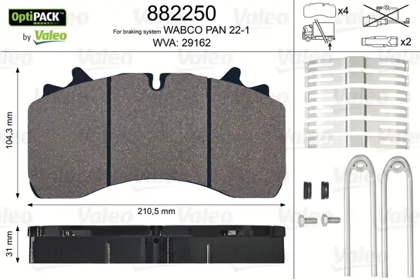 Markenware VALEO 882250 - Bremsbelagsatz, Scheibenbremse - OPTIPACK