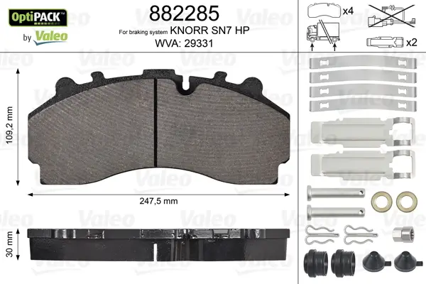 VALEO 882285 - Bremsbelagsatz, Scheibenbremse - OPTIPACK Markenware