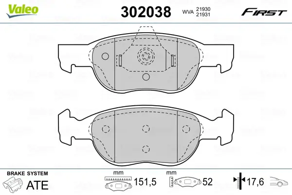 VALEO 302038 - Bremsbelagsatz, Scheibenbremse - FIRST Abverkauf