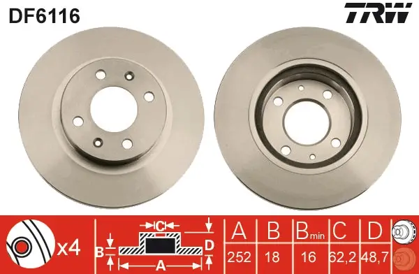 Begrenztes Angebot TRW DF6116 - Bremsscheibe
