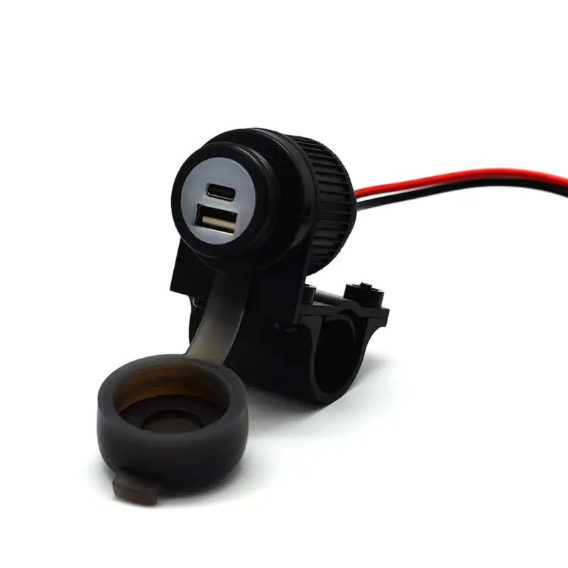 Duo USB A + C Steckdose Motorrad 12-24 V mit Quick Charge für 21-25 mm Lenker Expressversand