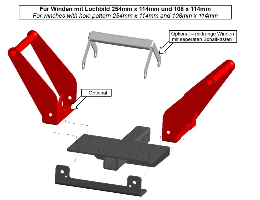 Multi-Mount Seilwindenträger universal mit Vierkantaufnahme, lang Sonderangebot