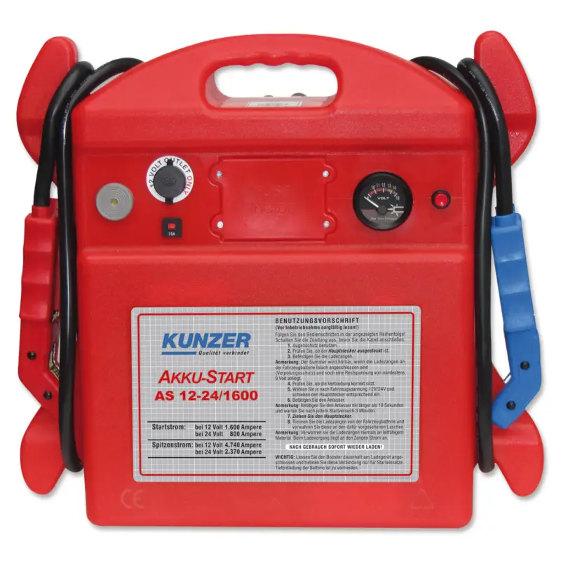 Kunzer Starthilfe AS 12-24/1600 Spitzenstrom 4740 A (12V) für 12 und 24 Volt Schneller Versand