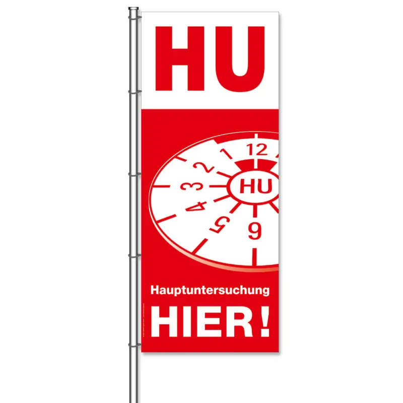 Aktuell Fahne HU hier Hauptuntersuchung / HU hier H 375 x B 150cm