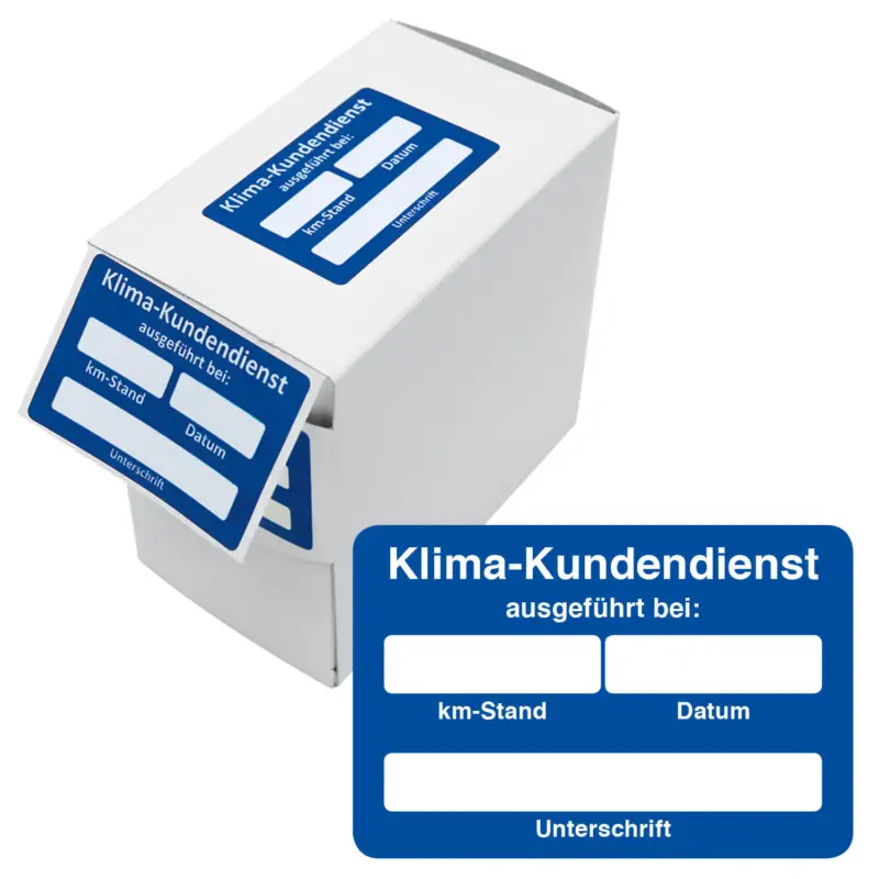 Kundendienst-Etikett Klima-Kundendienst bei Datum / km-Stand in Spenderbox Letzte Chance