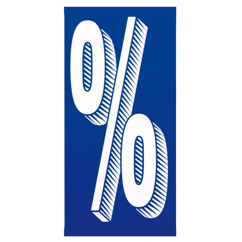 Aufkleber Symbol % Prozentzeichen, für Finanzierungsangebot ablösbar, wetterfest % (Prozent) Markenprodukt